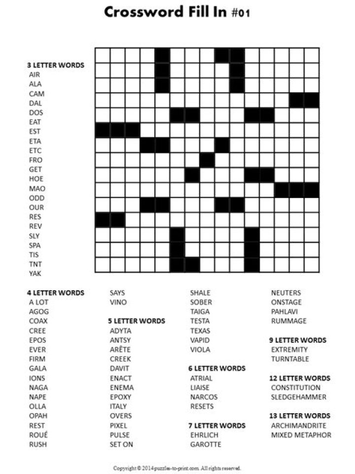 Free Printable Fill In Word Puzzles Play Online Or Print Them Out