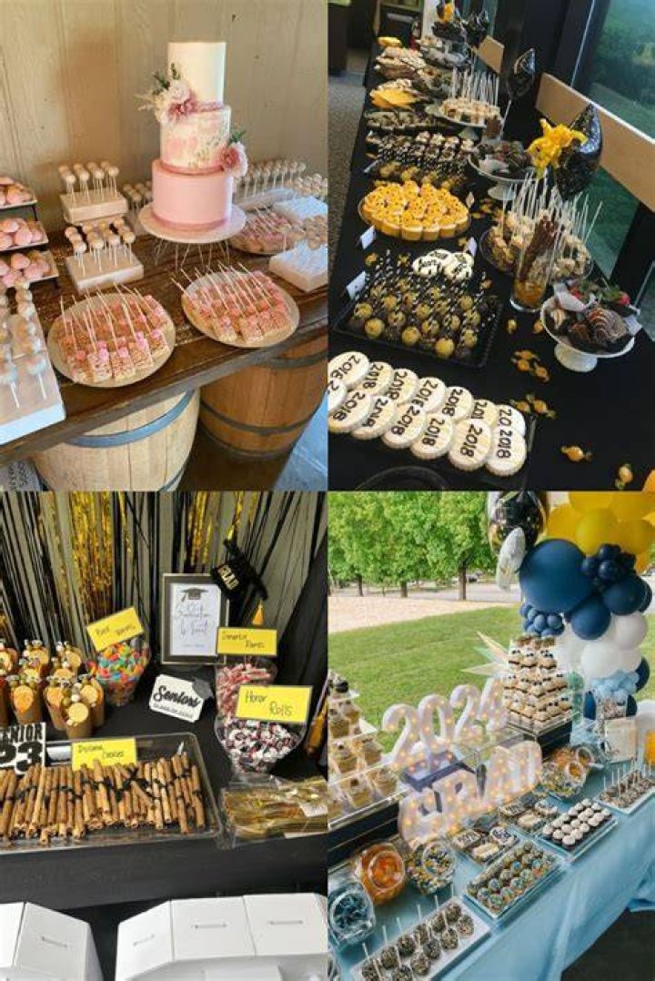 Graduation dessert table LOVE the backdrop, too. I could do a backdrop